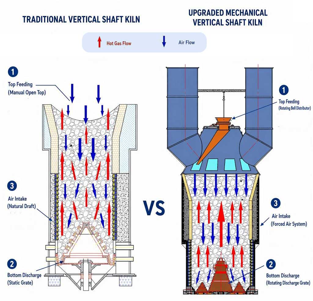 Traditional and Upgraded Vertical Shaft Kiln Working Principle Compare